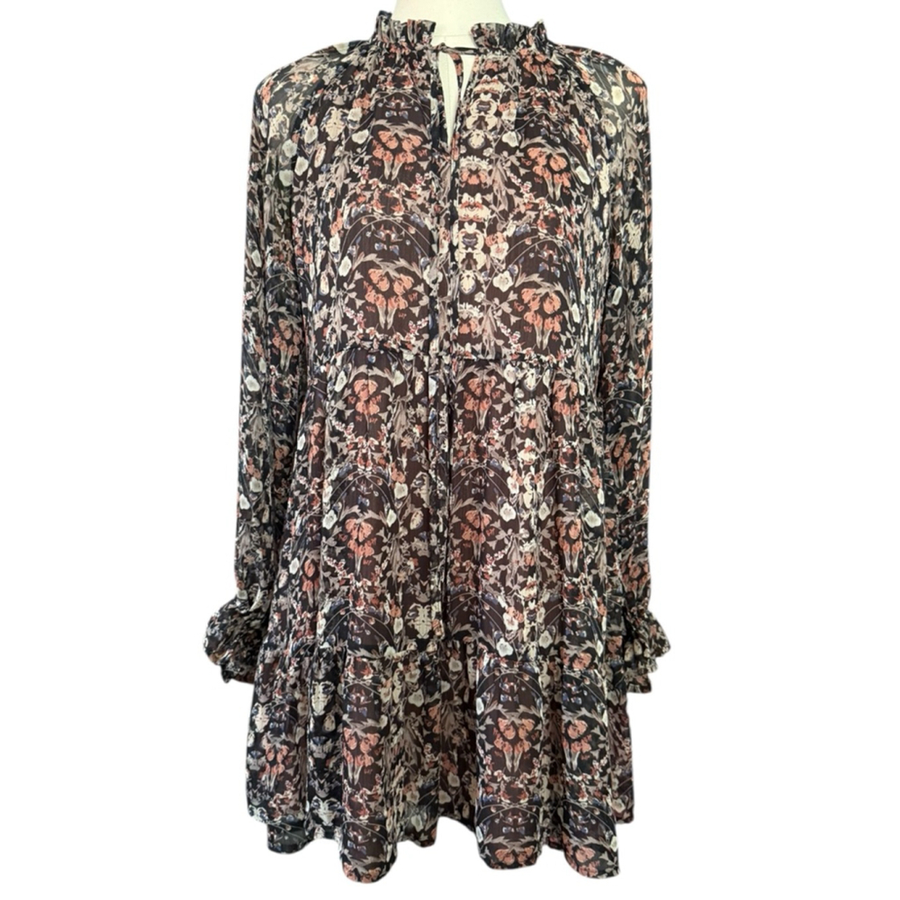 DRESS FORUM LA womens fall toned long sleeve ruffled dress